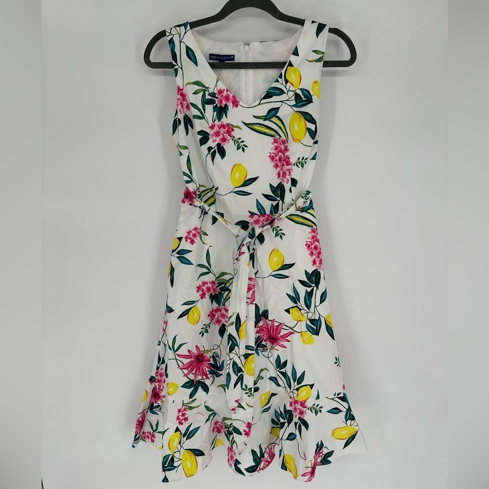 Talbots RSVP Lively Lemon Fit & Flare Dress 4P NWT Belted Cotton Petite